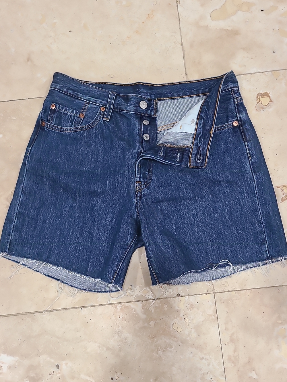 501 Levi's Dark Blue Button-Fly Denim Cutoff Shorts